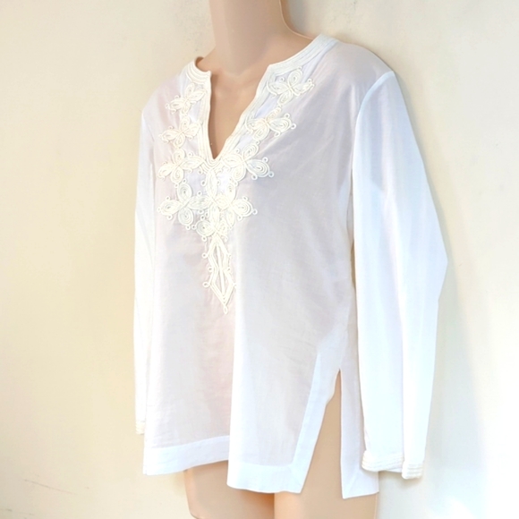 J. Crew White Embroidered Soutache Tunic 2 - Picture 5 of 13